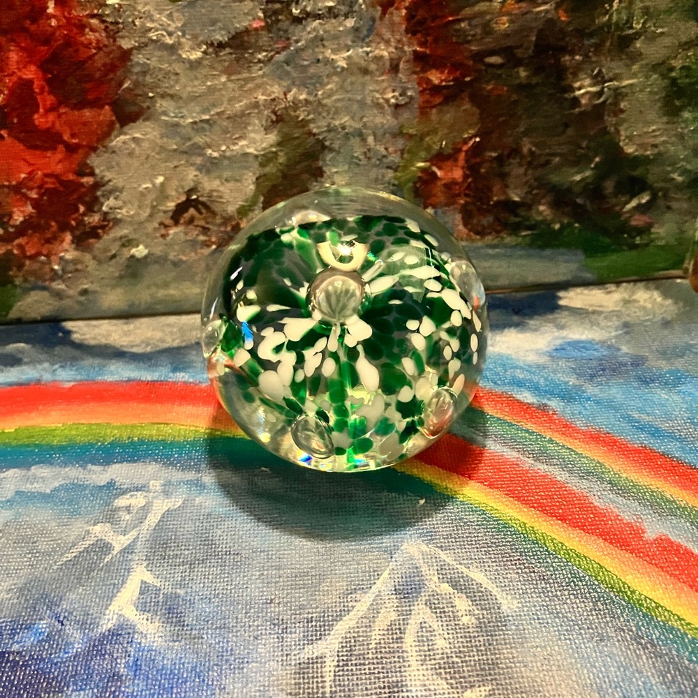 Artistic Green and White Glass Sphere